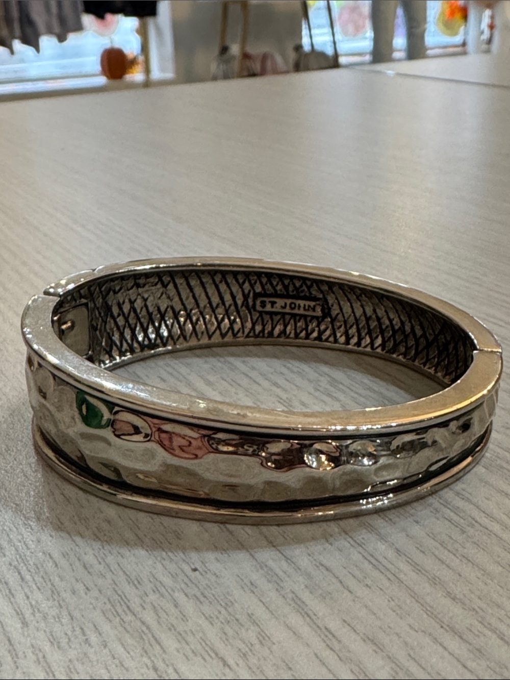 St. John Silver-Tone Hammered Hinged Bangle